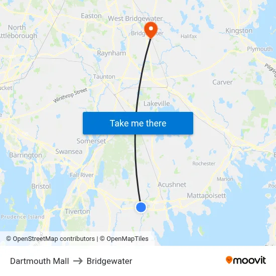 Dartmouth Mall to Bridgewater map