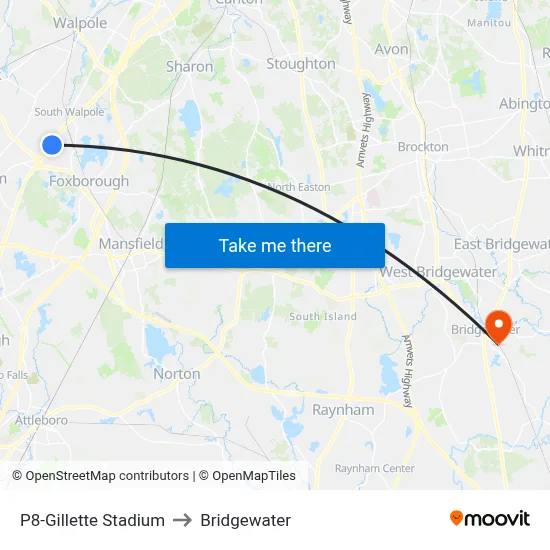 P8-Gillette Stadium to Bridgewater map