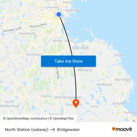 North Station (subway) to Bridgewater map