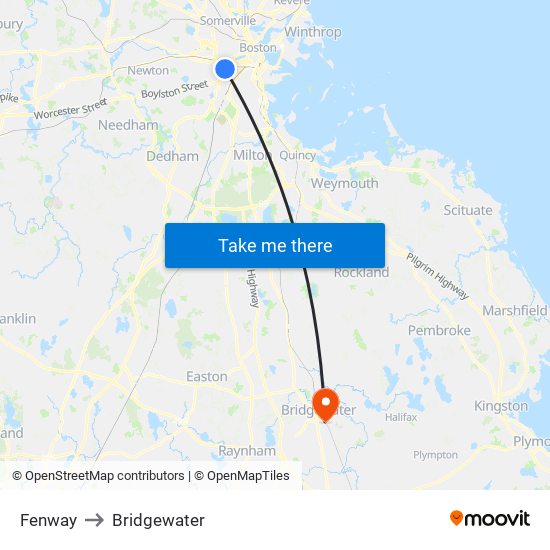 Fenway to Bridgewater map