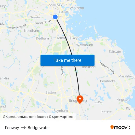 Fenway to Bridgewater map
