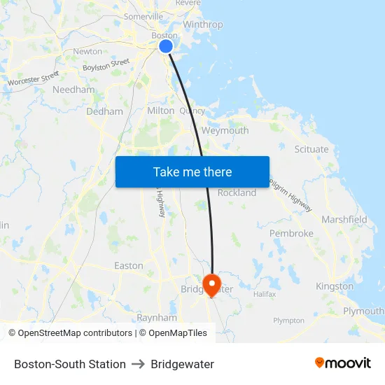 Boston-South Station to Bridgewater map