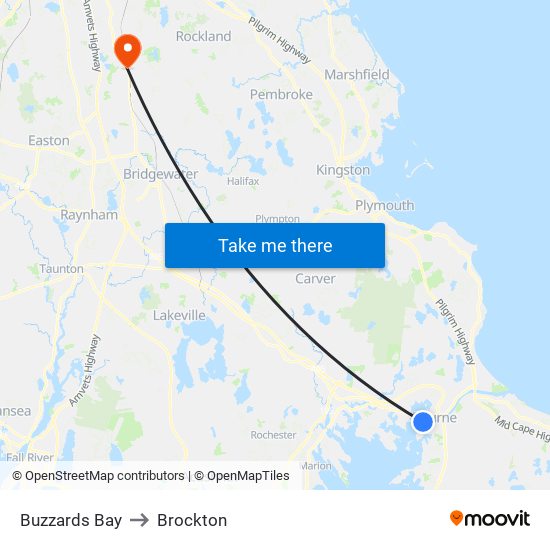 Buzzards Bay to Brockton map