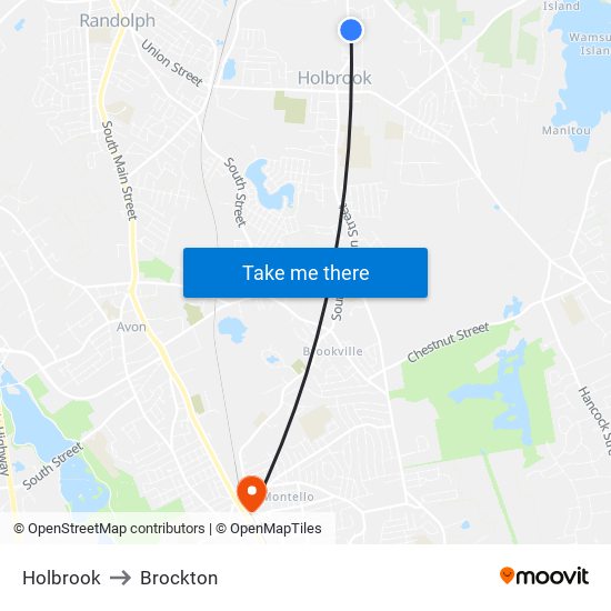 Holbrook to Brockton map