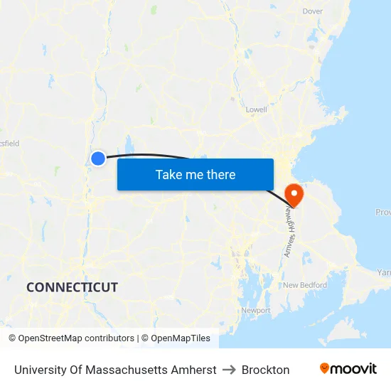 University Of Massachusetts Amherst to Brockton map