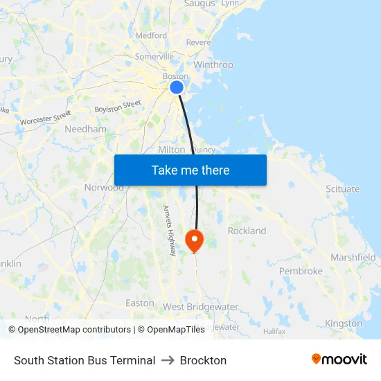 South Station Bus Terminal to Brockton map