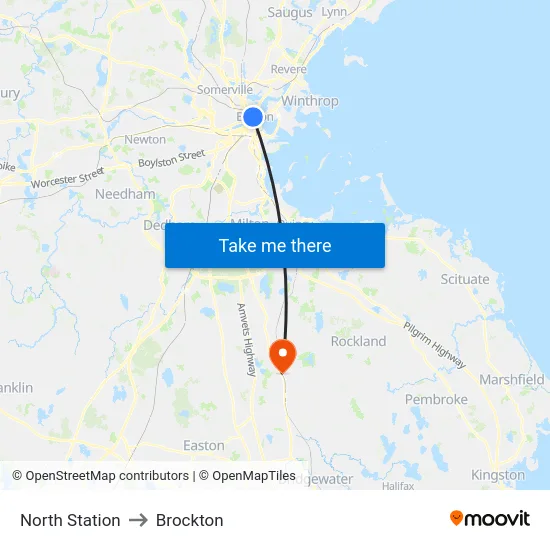 North Station to Brockton map