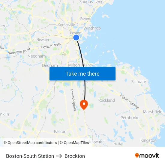 Boston-South Station to Brockton map