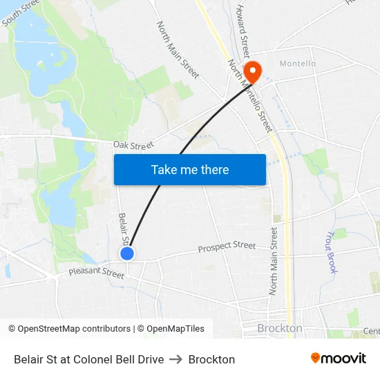 Belair St at Colonel Bell Drive to Brockton map