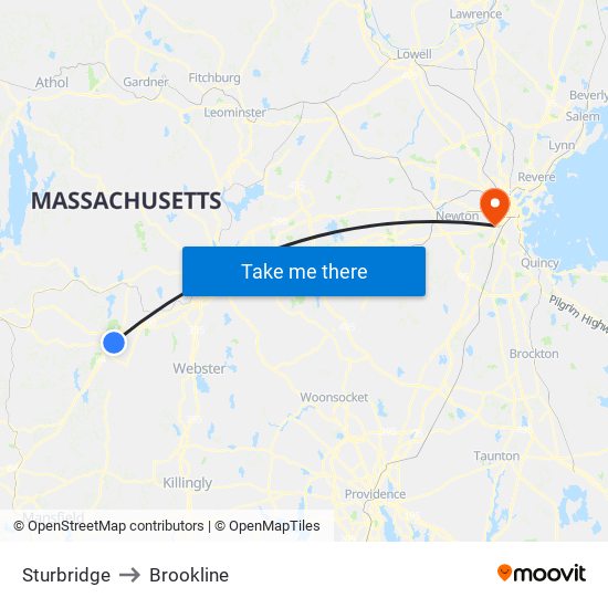 Sturbridge to Brookline map