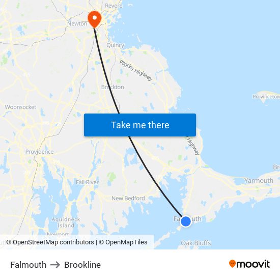 Falmouth to Brookline map