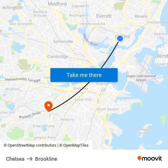 Chelsea to Brookline map
