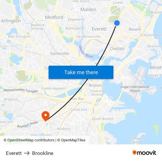 Everett to Brookline map