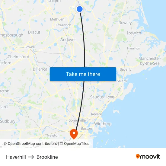 Haverhill to Brookline map