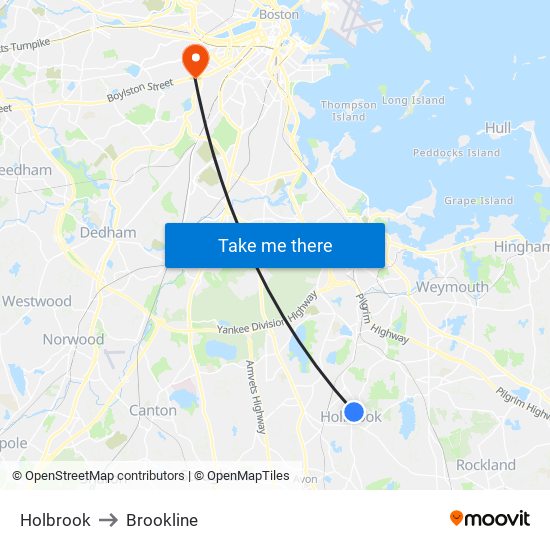 Holbrook to Brookline map