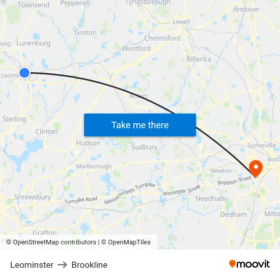 Leominster to Brookline map