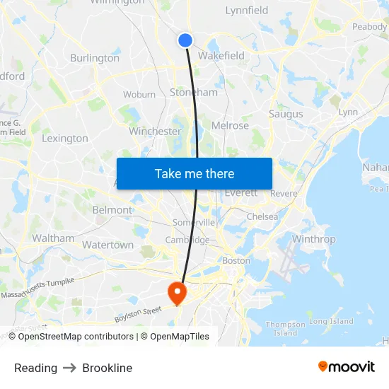 Reading to Brookline map