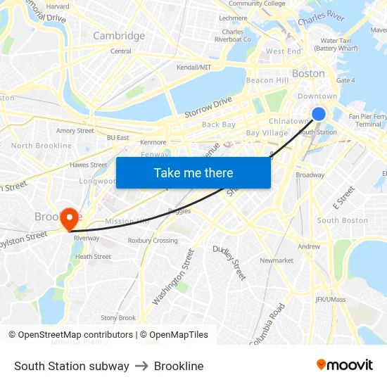 South Station subway to Brookline map