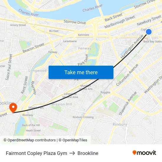 Fairmont Copley Plaza Gym to Brookline map