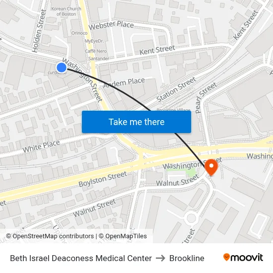 Beth Israel Deaconess Medical Center to Brookline map