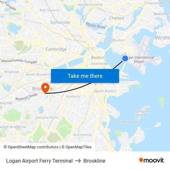 Logan Airport Ferry Terminal to Brookline map
