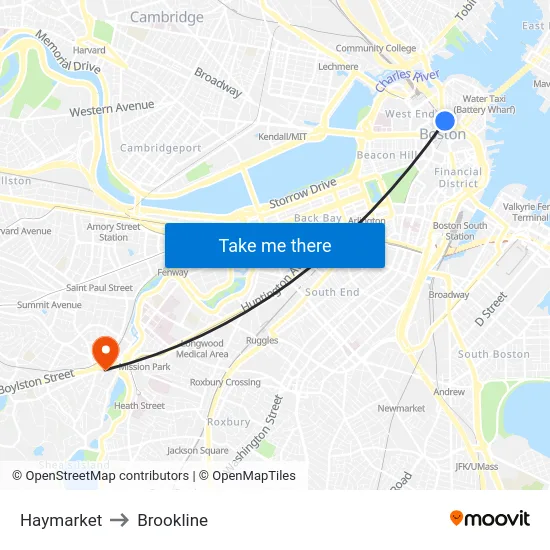 Haymarket to Brookline map
