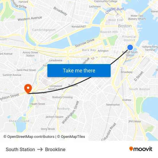 South Station to Brookline map