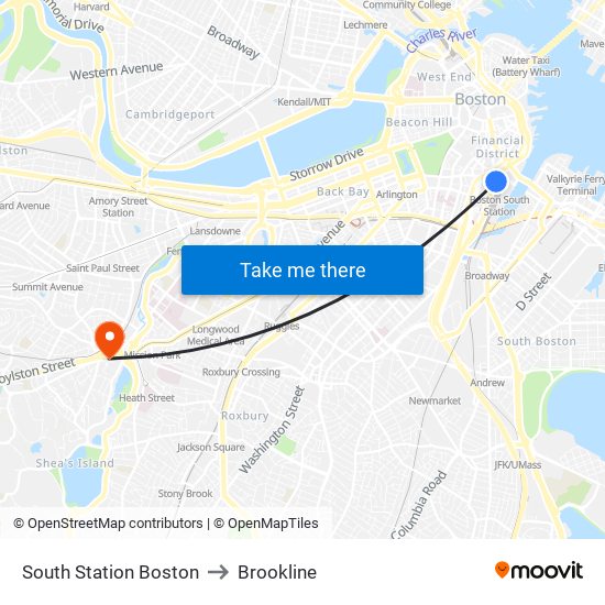 South Station Boston to Brookline map