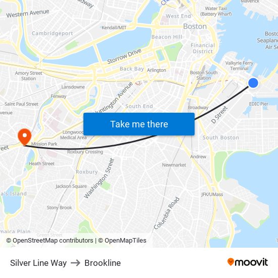 Silver Line Way to Brookline map