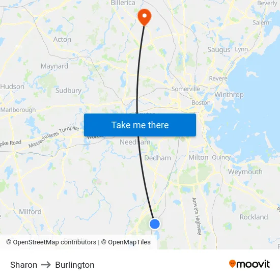 Sharon to Burlington map