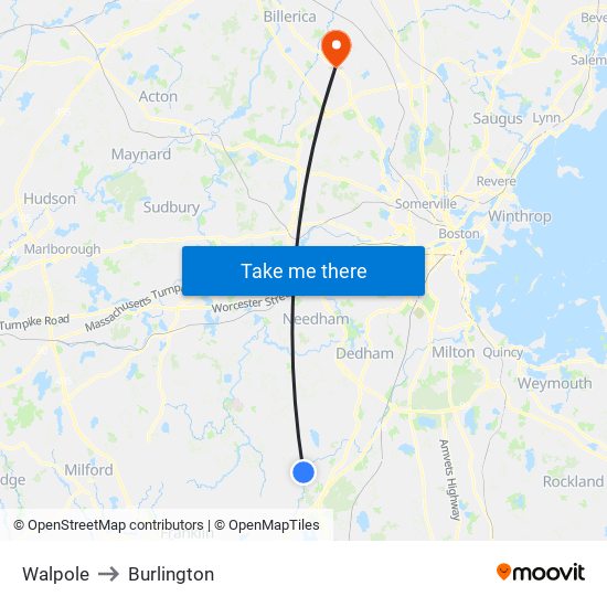 Walpole to Burlington map