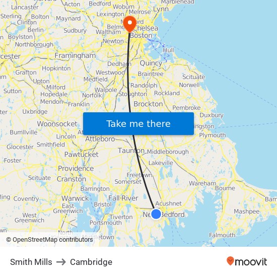 Smith Mills to Cambridge map