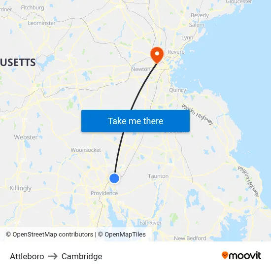 Attleboro to Cambridge map