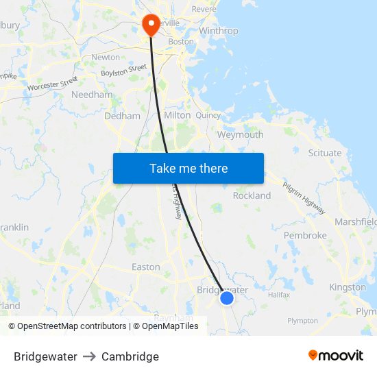 Bridgewater to Cambridge map