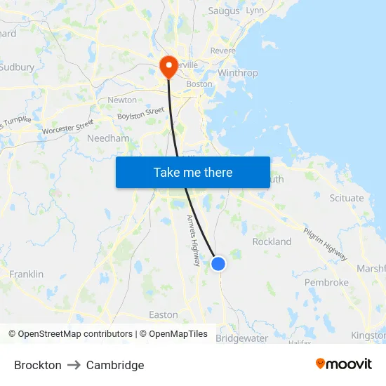 Brockton to Cambridge map