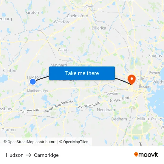 Hudson to Cambridge map