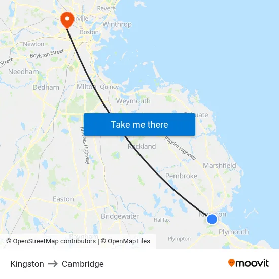 Kingston to Cambridge map