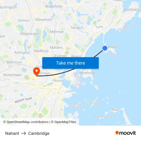 Nahant to Cambridge map