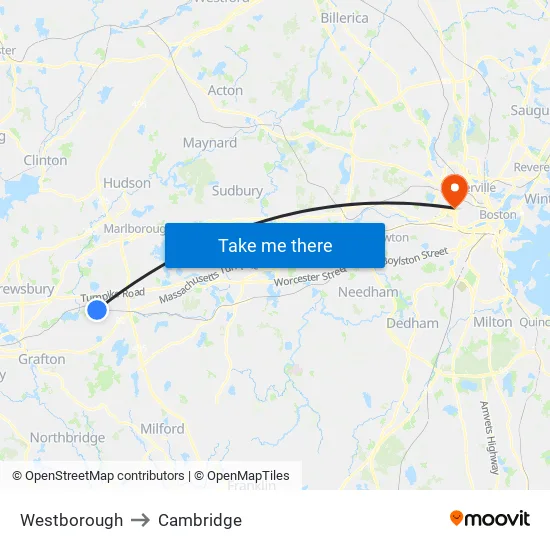 Westborough to Cambridge map