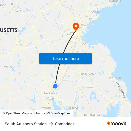 South Attleboro Station to Cambridge map