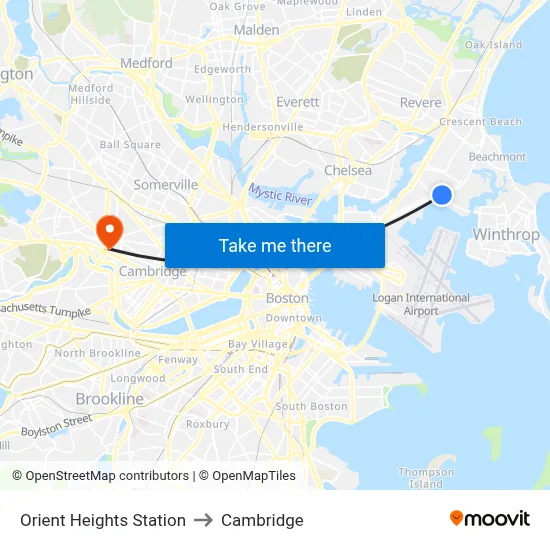 Orient Heights Station to Cambridge map