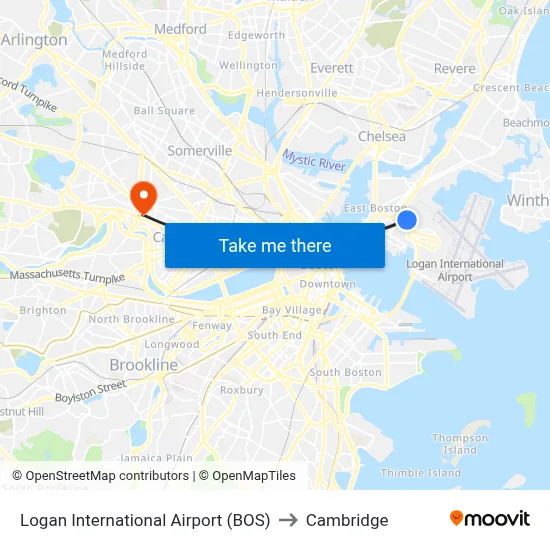 Logan International Airport (BOS) to Cambridge map