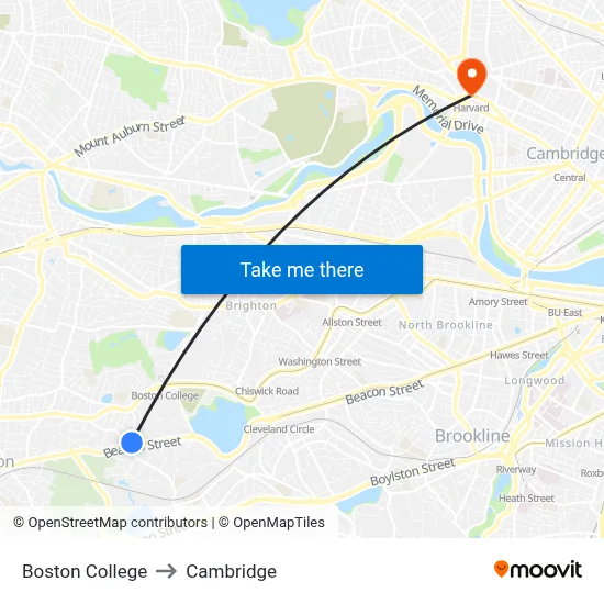 Boston College to Cambridge map