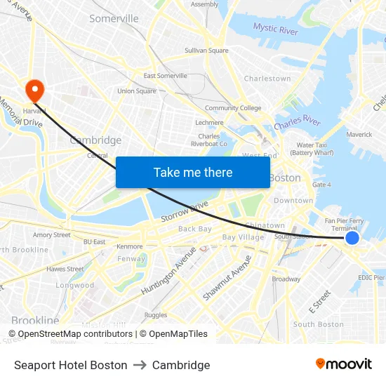 Seaport Hotel Boston to Cambridge map