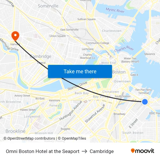 Omni Boston Hotel at the Seaport to Cambridge map