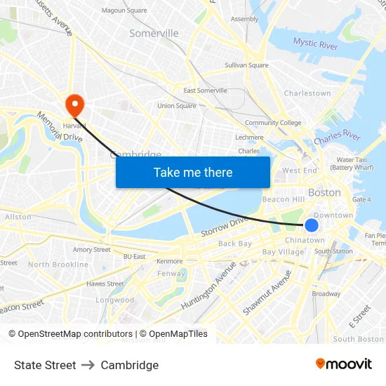 State Street to Cambridge map