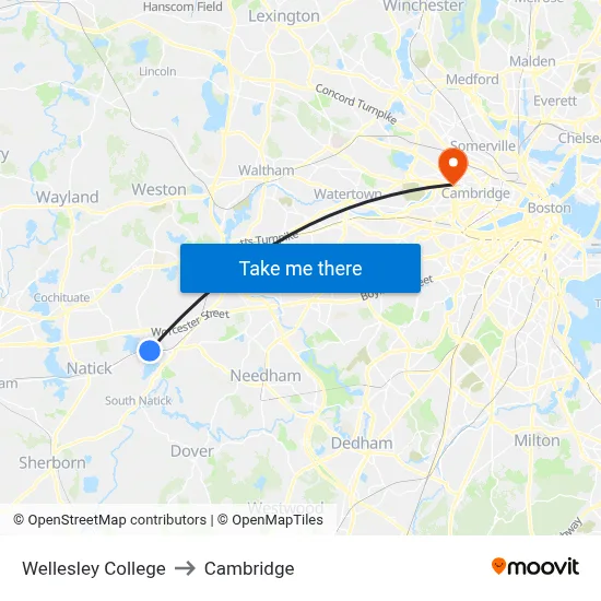 Wellesley College to Cambridge map