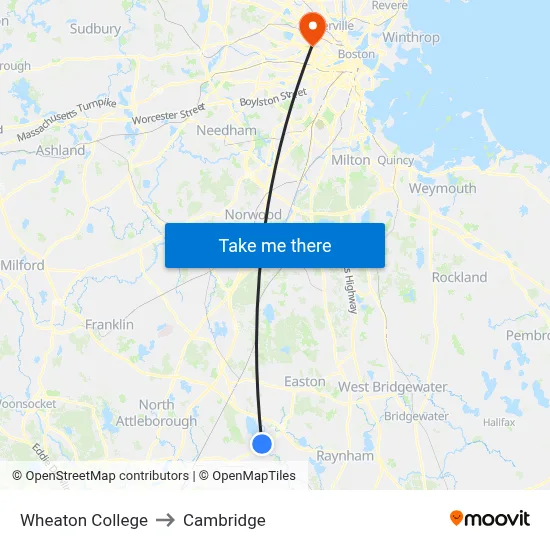 Wheaton College to Cambridge map