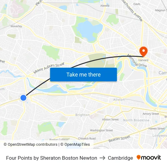 Four Points by Sheraton Boston Newton to Cambridge map