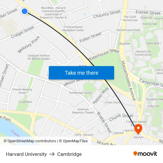 Harvard University to Cambridge map